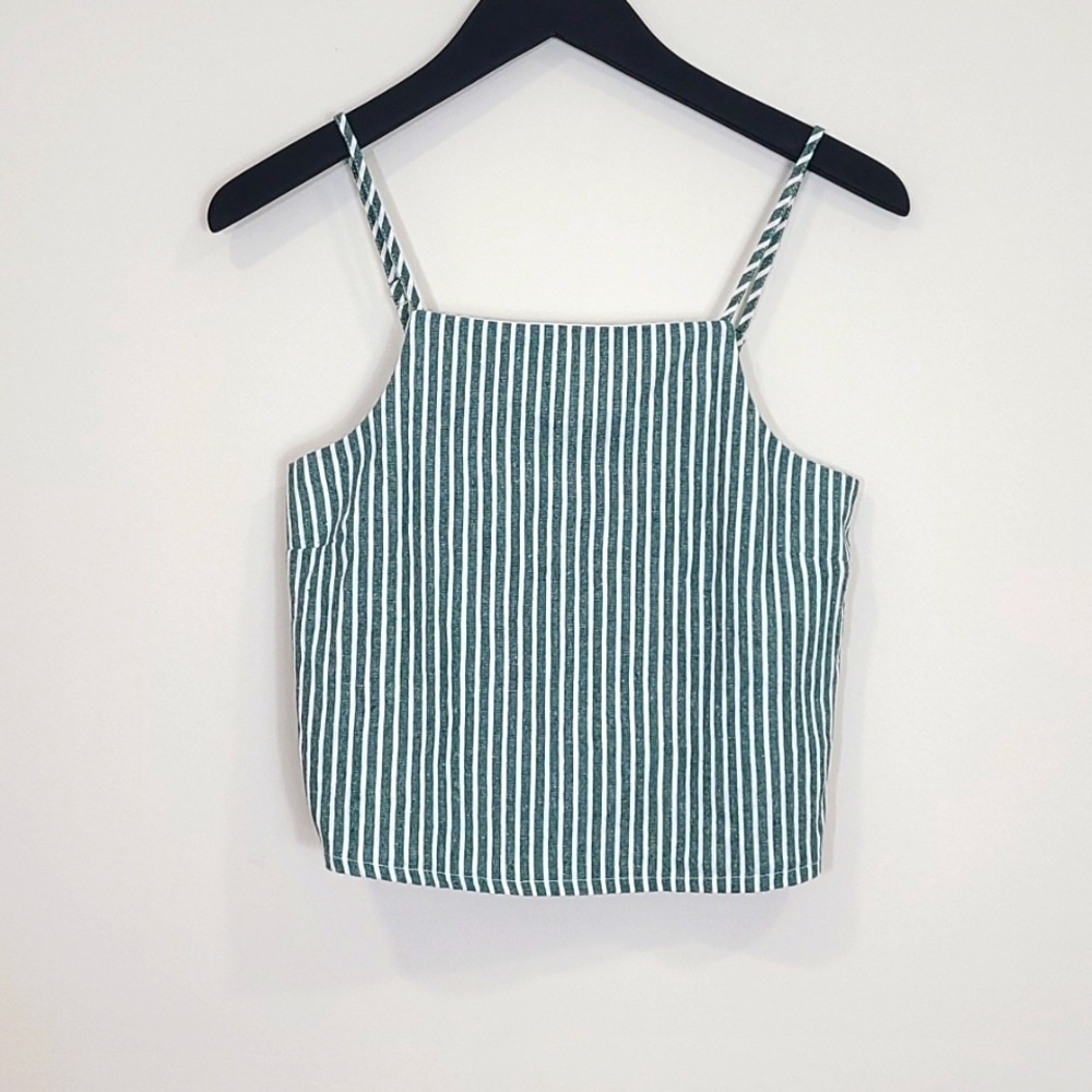 LA Hearts High Neck Striped Crop Top